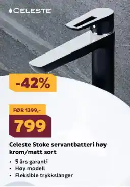Megaflis Celeste Stoke servantbatteri høy krom/matt sort tilbud
