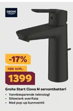 Megaflis Grohe Start Clova M servantbatteri Vannbesparende teknologi tilbud