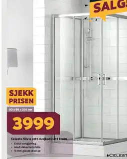 Megaflis Celeste Silvia rett dusjkabinett krom tilbud