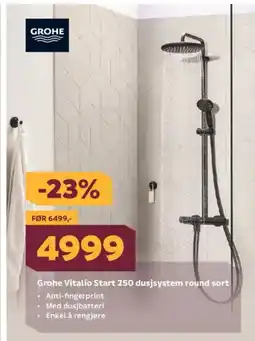 Megaflis Grohe Vitalio Start 250 dusjsystem round sort Anti-fingerprint tilbud