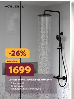 Megaflis Celeste Stoke 250 dusjsett matt sort tilbud