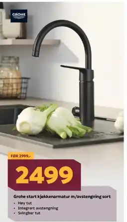 Megaflis Grohe start kjøkkenarmatur m/avstengning sort tilbud