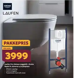 Megaflis Laufen Pro rimless veggskål + Grohe Rapid SL sisterne u/trykkplate tilbud