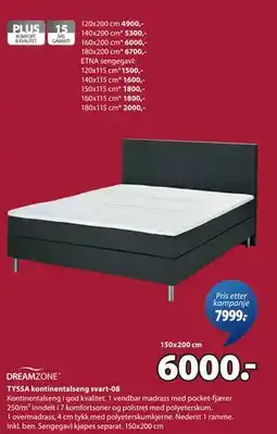 JYSK TYSSA kontinentalseng svart-08 tilbud
