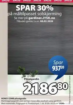 JYSK HONEY COMB plisségardin tilbud