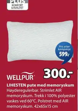 JYSK LIHESTEN pute med memoryskum tilbud