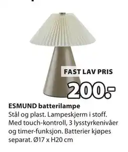 JYSK ESMUND batterilampe tilbud
