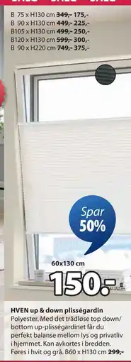 JYSK HVEN up & down plisségardin tilbud