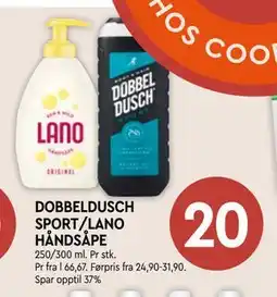 Coop Mega DOBBELDUSCH SPORT/LANO HÅNDSÅPE tilbud
