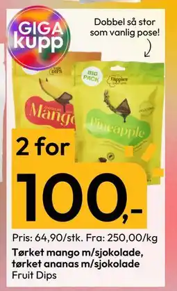 Gigaboks Tørket mango m/sjokolade, tørket ananas m/sjokolade tilbud