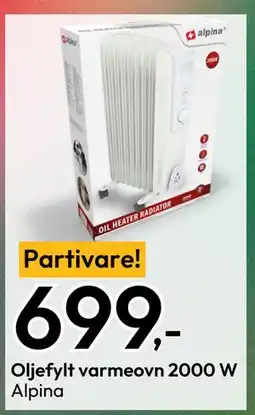 Gigaboks Oljefylt varmeovn 2000 W tilbud
