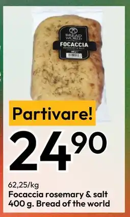 Gigaboks Focaccia rosemary & salt 400 g. Bread of the world tilbud