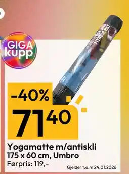 Gigaboks Yogamatte m/antiskli 175 x 60 cm, Umbro tilbud