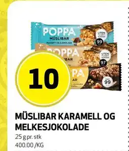 Bunnpris MÜSLIBAR KARAMELL OG MELKESJOKOLADE tilbud