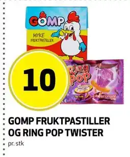 Bunnpris GOMP FRUKTPASTILLER OG RING POP TWISTER tilbud