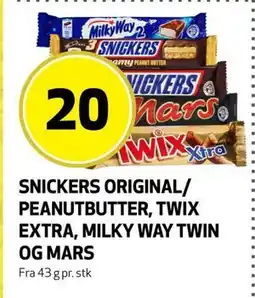 Bunnpris SNICKERS ORIGINAL/ PEANUTBUTTER, TWIX EXTRA, MILKY WAY TWIN OG MARS tilbud