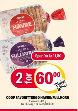 Coop Extra Coop favorittbrød havre/fullkorn tilbud