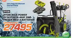 Coop Byggmix RYOBI Max Power RY36STX61A-460F Snø- freser med 4 batterier tilbud