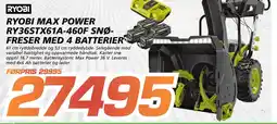 Coop Byggmix RYOBI Max Power RY36STX61A-460F Snø- freser med 4 batterier tilbud