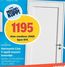 Coop Obs Harmonie Line 1-speil massiv innerdør tilbud