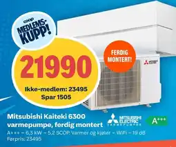 Coop Obs Mitsubishi Kaiteki 6300 varmepumpe, ferdig montert tilbud
