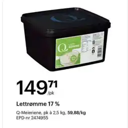 Storcash Q-Meieriene Lettrømme 17% tilbud