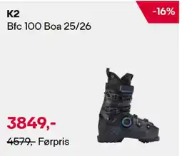 XXL Sport K2 Bfc 100 Boa 25/26 tilbud