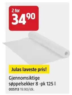 Jula Gjennomsiktige søppelsekker 8 -pk 125 l tilbud