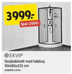 Dusjkabinett med takdusj 90x90x225 cm