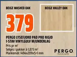 Obs Bygg PERGO LYSEFJORD PAD PRO RIGID 1-STAV VINYLGULV M/UNDERLAG tilbud
