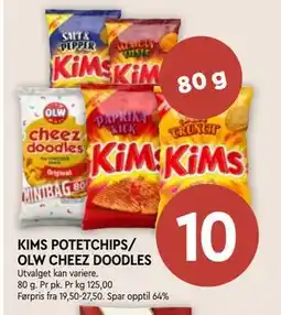 Coop Mega KIMS POTETCHIPS/ OLW CHEEZ DOODLES tilbud
