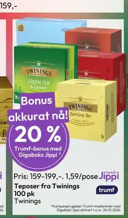 Gigaboks Teposer fra Twinings 100 pk tilbud