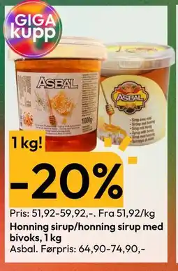 Gigaboks Honning sirup/honning sirup med bivoks, 1 kg tilbud