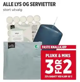Meny ALLE LYS OG SERVIETTER tilbud