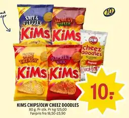 Coop Prix KIMS CHIPS/OLW CHEEZ DOODLES tilbud