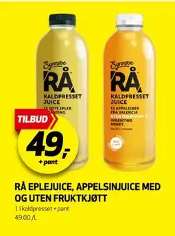 Bunnpris RÅ EPLEJUICE, APPELSINJUICE MED OG UTEN FRUKTKJØTT tilbud