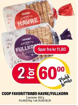 Coop Extra Coop favorittbrød havre/fullkorn tilbud