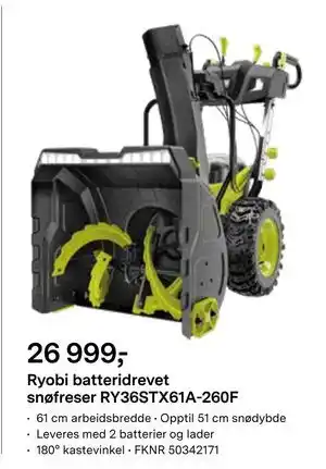 Ryobi batteridrevet snøfreser RY36STX61A-260F