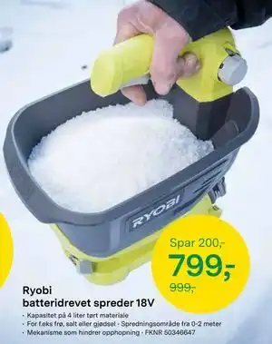 Ryobi batteridrevet spreder 18V