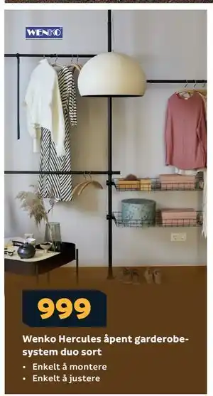 Megaflis Wenko Hercules åpent garderobesystem duo sort tilbud