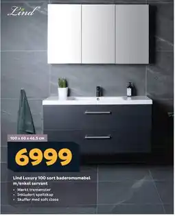 Megaflis Lind Luxury 100 sort baderomsmøbel m/enkel servant tilbud