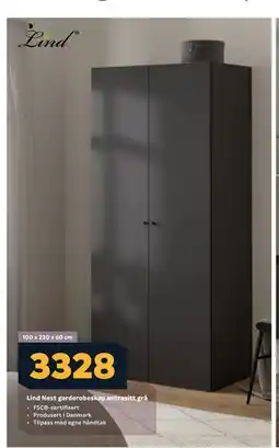 Megaflis Lind Nest garderobeskap antrasitt grå tilbud