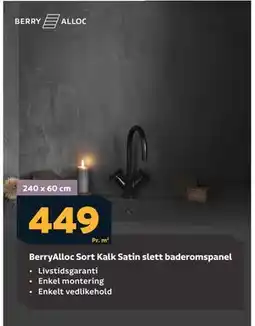 Megaflis BerryAlloc Sort Kalk Satin slett baderomspanel tilbud