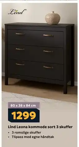 Megaflis Lind Leona kommode sort 3 skuffer tilbud