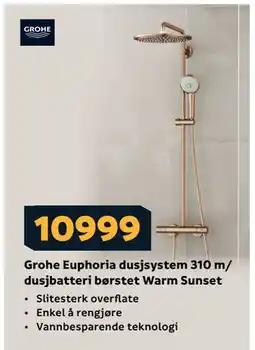 Megaflis Grohe Euphoria dusjsystem 310 m/ dusjbatteri børstet Warm Sunset tilbud