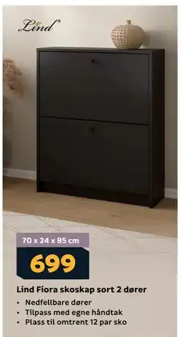 Megaflis Lind Fiora skoskap sort 2 dører tilbud