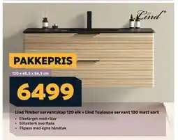Megaflis Lind Timber servantskap 120 eik + Lind Toulouse servant 120 matt sort tilbud