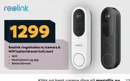 Megaflis Reolink ringeklokke m/kamera & WiFi batteridrevet hvit/sort tilbud