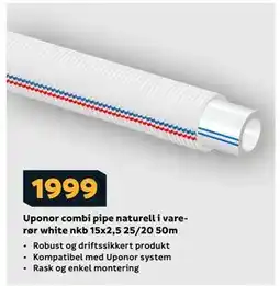 Megaflis Uponor combi pipe naturell i varerør white nkb 15x2,5 25/20 50m tilbud