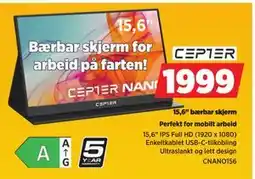 POWER 15,6 bærbar skjerm tilbud